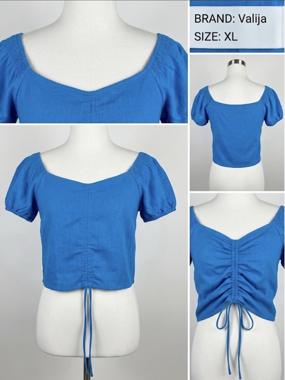Valija Blue Ruched Crop Top XL NWT